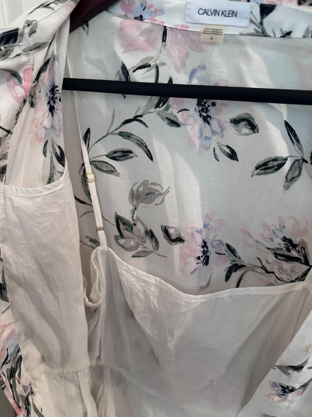 Calvin Klein 4 Floral Cotton Maxi Shirt Dress Belted Cottagecore Romantic Pink S - Picture 4 of 11
